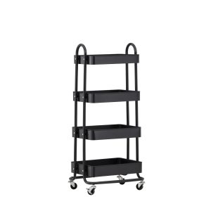 VENTURE DESIGN Manaus rullebord, m. 4 hylder - sort stål (46x34)