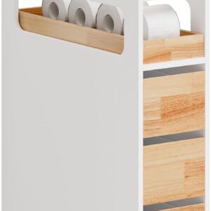 Smalt badeværelsesskab på hjul med 3 skuffer, pladsbesparende rullebord til badeværelse og toilet